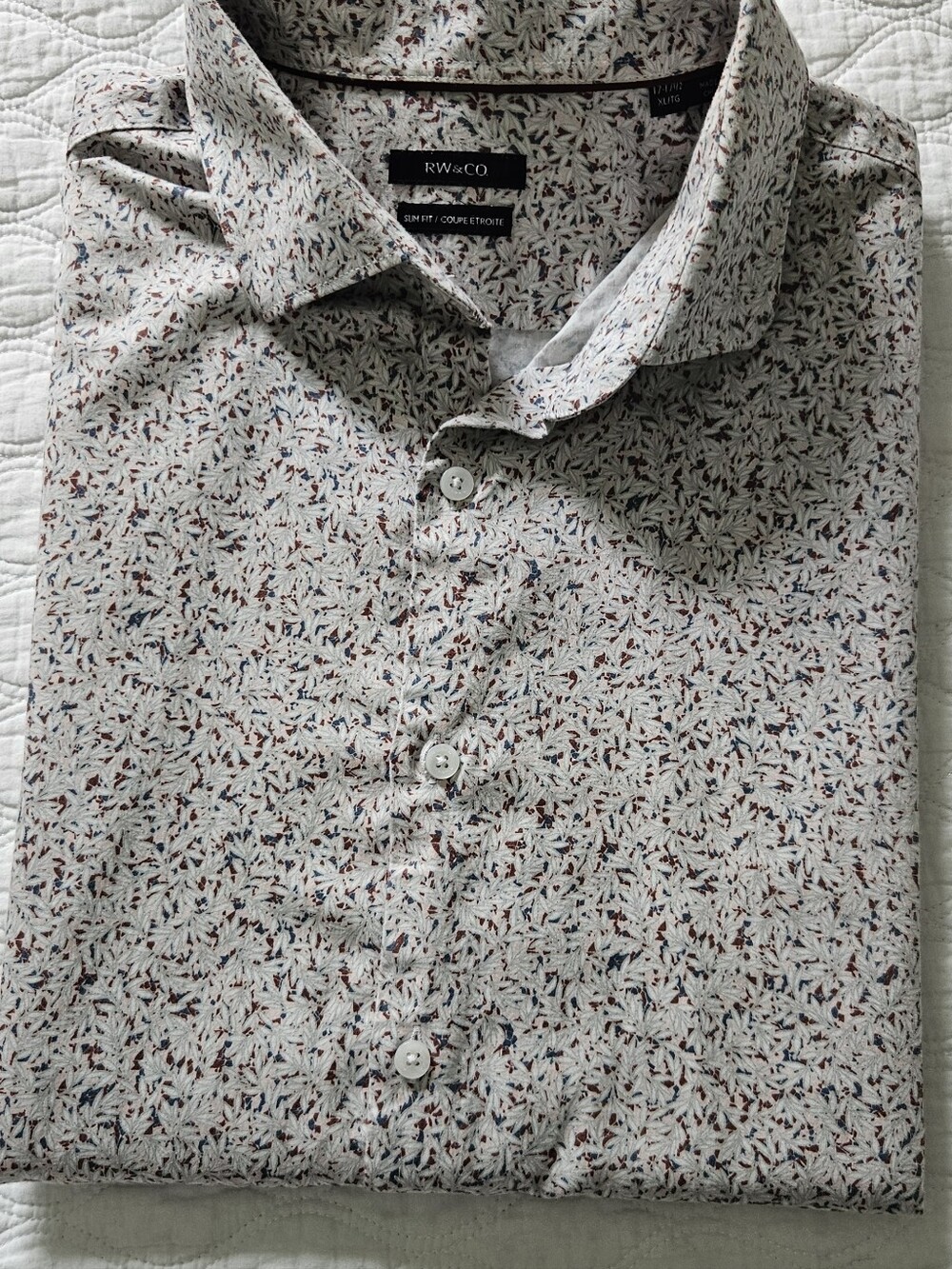 Men’s White Printed Button-Up Shirt- XL